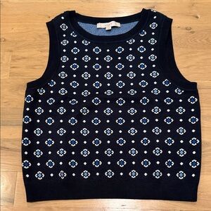 LOFT Dark Blue Sweater Vest with Geometric Design